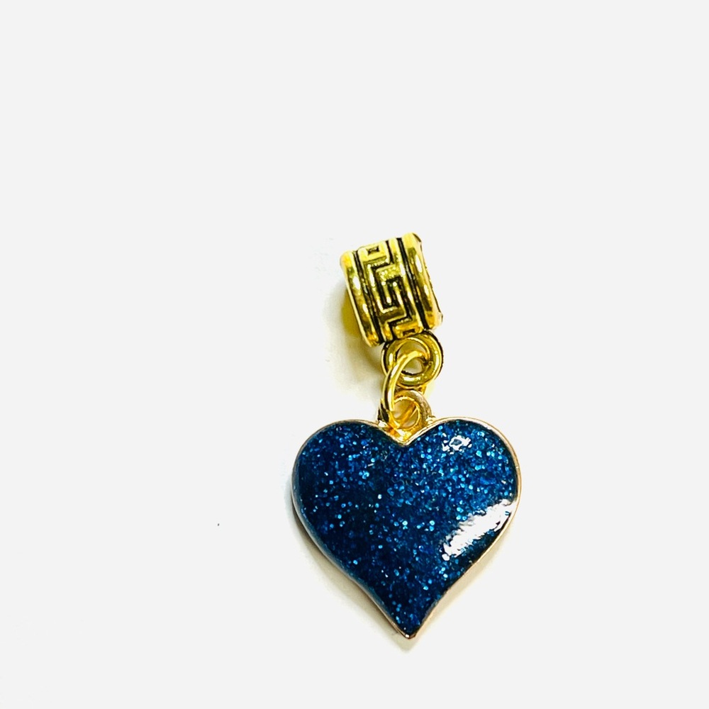 Glittery blue heart European bracelet charm